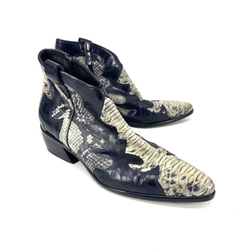 Jo Ghost Womens Italian Leather Snakeskin Western Ankle Boots Black Grey Size 39